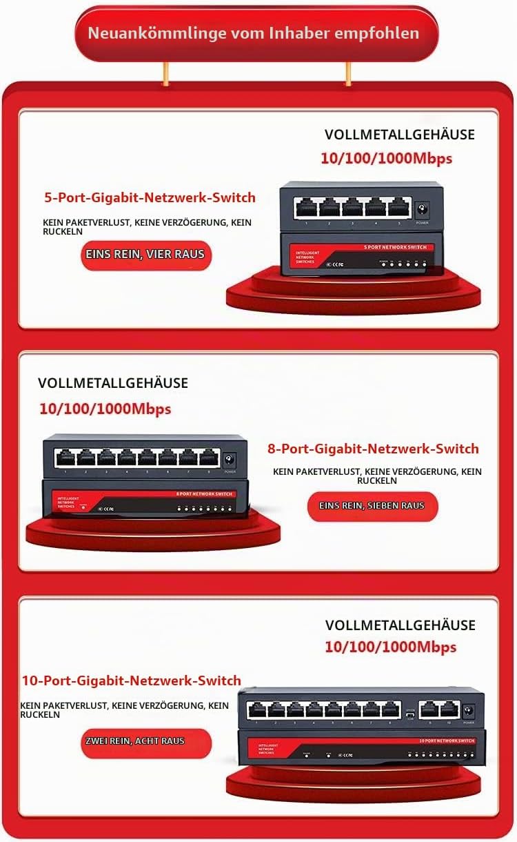 KuWFi 10-Ports Gigabit Netzwerk Switch, LAN Switch RJ45 Port Fast Ethernet Switch, LAN Splitter, LAN