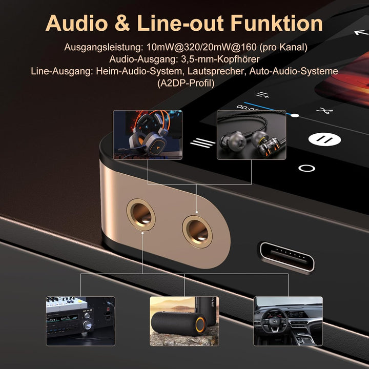 HiFi MP3-Player mit Bluetooth 5.3, verlustfreier DSD-High-Resolution-Digital-Audio-Musikplayer, trag