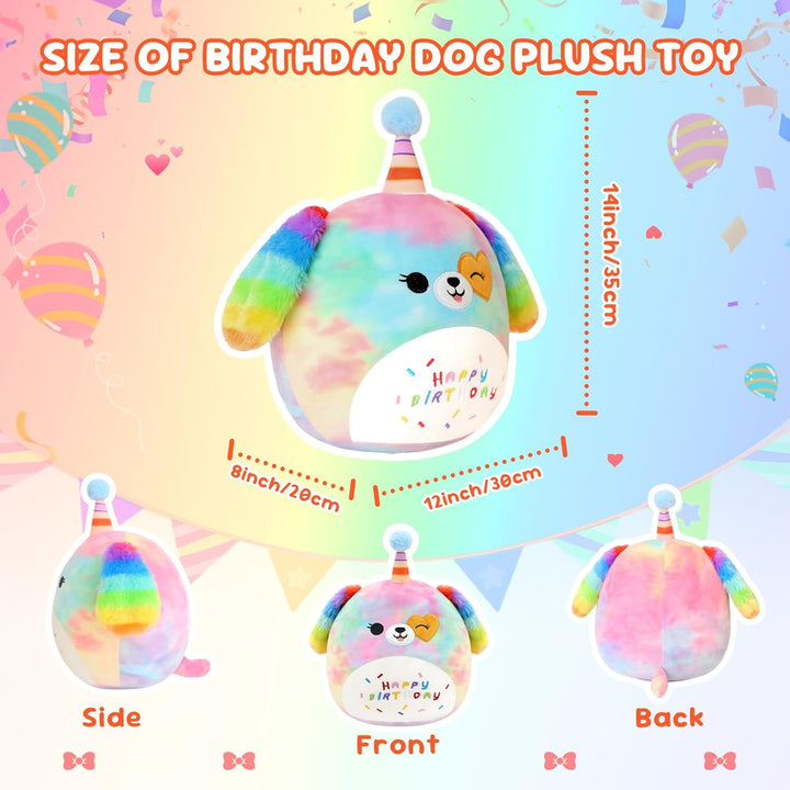 SQEQE Happy Birthday Stuffed Animal Rainbow Dog Soft Toys Cute Plush Pillow Unicorn Dog Plush Toy fo