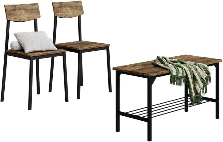 Vicco Sitzbank und Stuhl Fyrk, Schwarz/Eiche rustikal, 85 x 46 cm 3 Teile, geeignet für Esszimmer, K