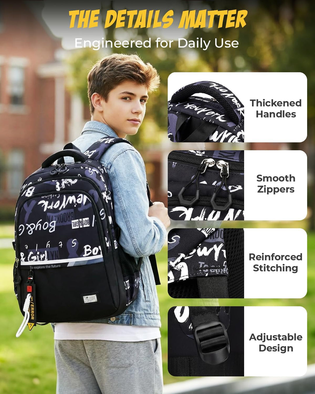 Amythe Schulrucksack Teenager Rucksack für Jungen - Wasserdichter Casual Daypack, Schulranzen Ideal