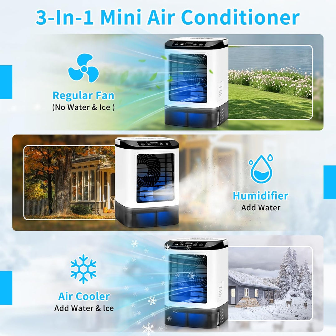 4-in-1 Mobile Klimaanlage, 2026 aktualisierte leise Mini-Klimaanlage mit Eisbox, 900-ml-Tank, 2 Sprü
