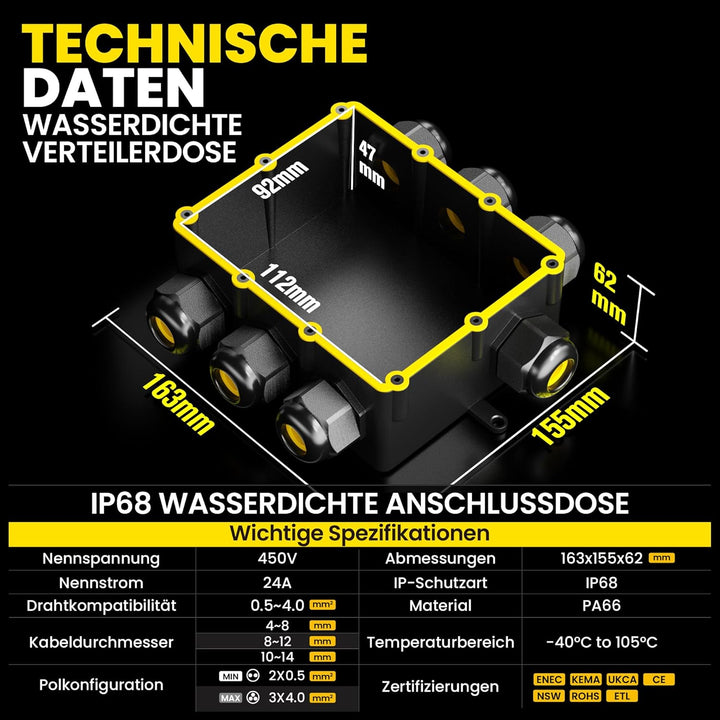 PEBA Abzweigdose IP68, Erdkabel Klemmdose Verbindungsdose, 7 Wege Junction Box, Klemmkasten, Wasserd
