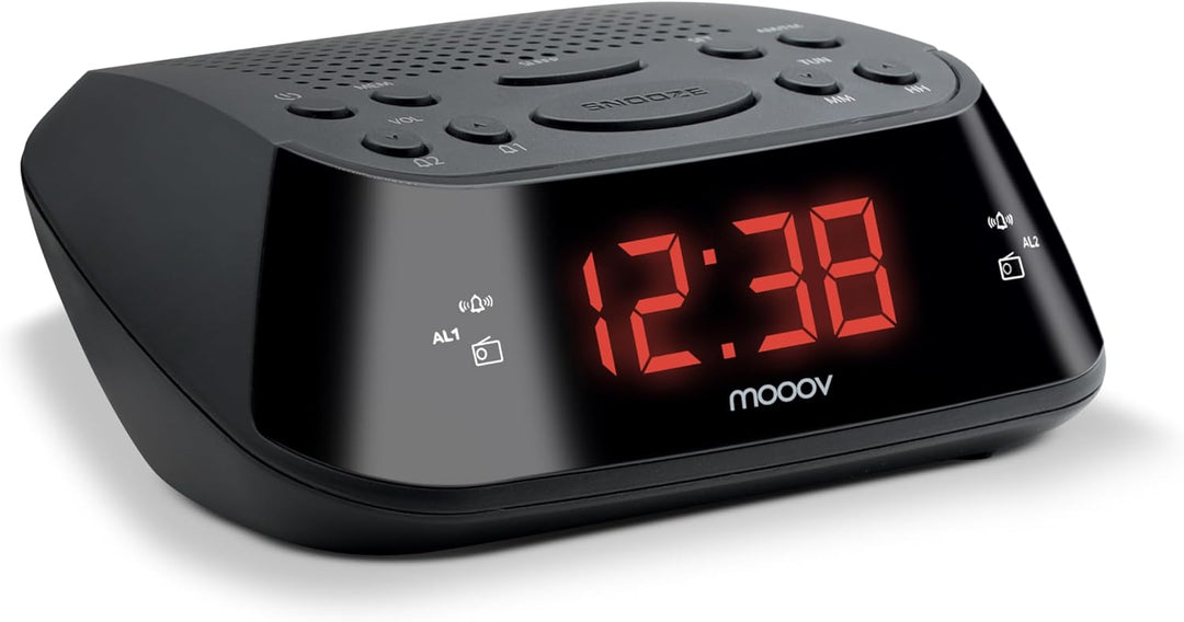 Metronic 477003 Uhrenradio - Radiowecker Schlummerfunktion - Sleeptimer Roter Zeitanzeige - Schwarz,