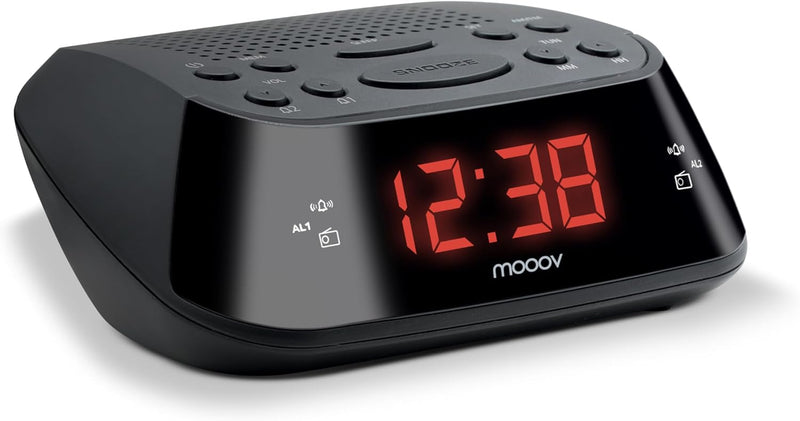 Metronic 477003 Uhrenradio - Radiowecker Schlummerfunktion - Sleeptimer Roter Zeitanzeige - Schwarz,