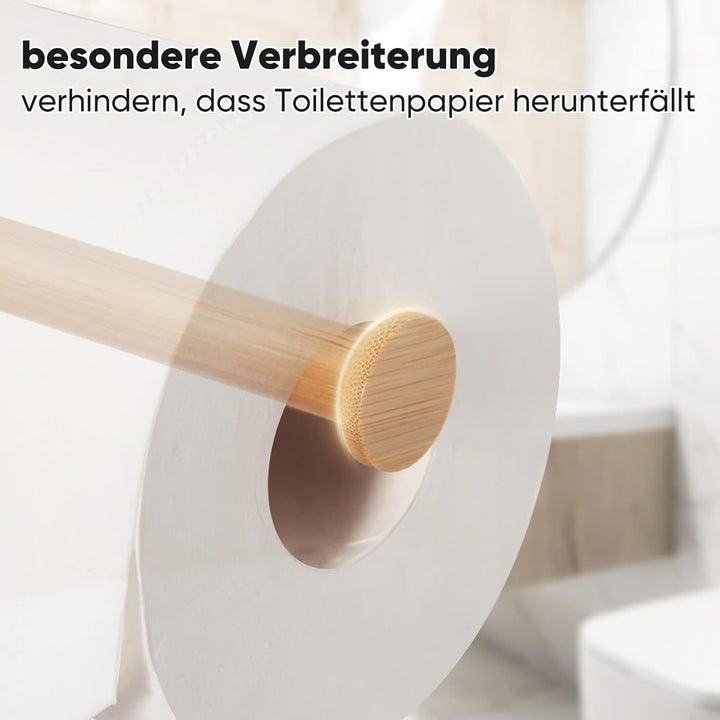 Toilettenpapierhalter Bambus, Doppelrollenhalter Klopapierhalter Ohne Bohren mit Ablage, Schnelle In