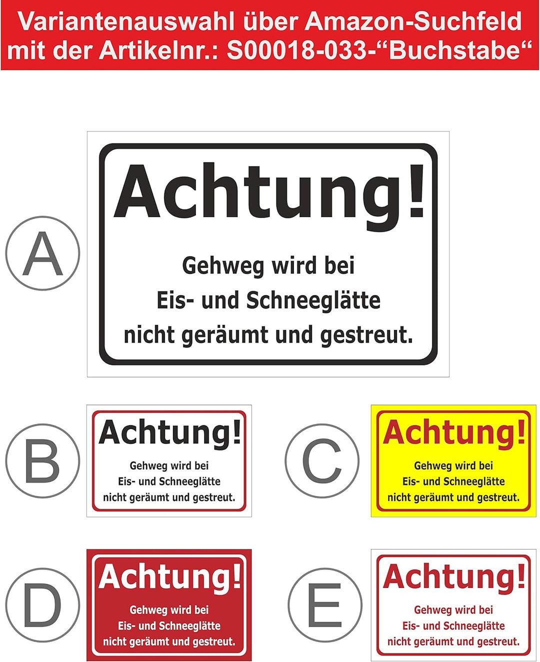 Schild Schnee- und Eisglätte - 60x40cm - 3mm Hartschaum – 20 VAR S00018-033-F 60x40cm – Hartschaumpl