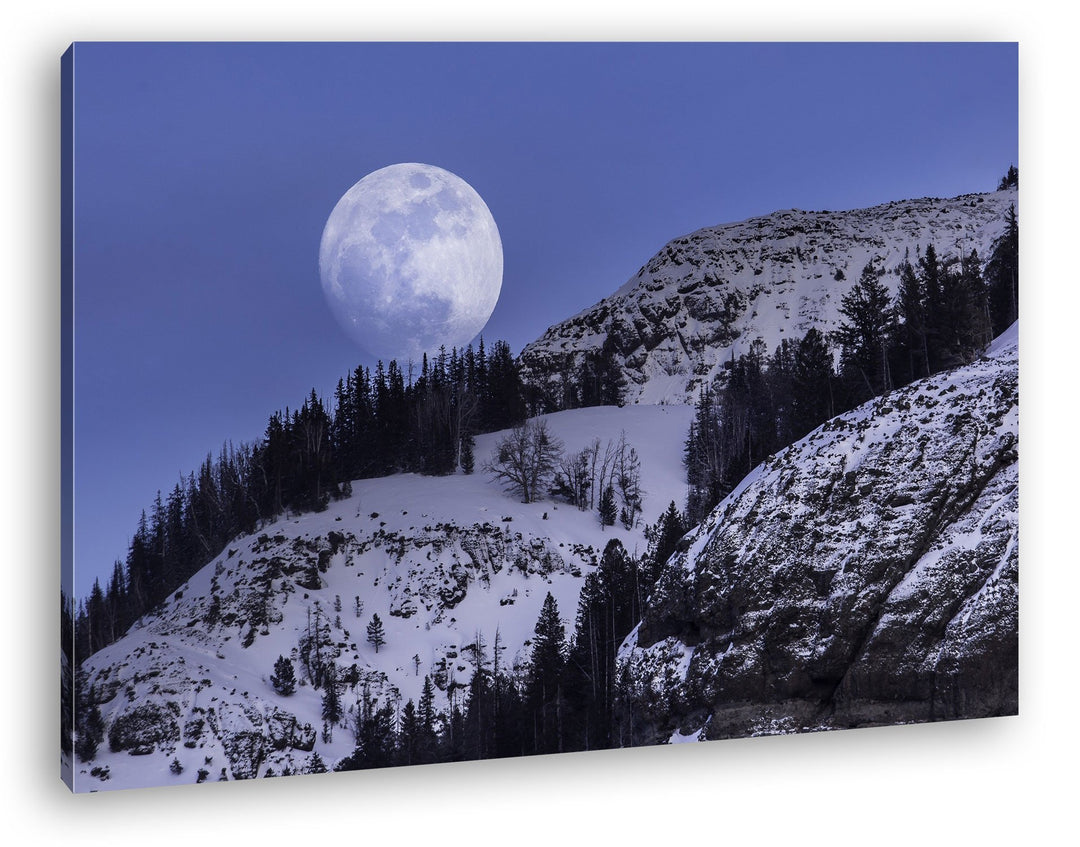 deyoli Aufgehender Mond über verschneiter Landschaft Format: 80x60 als Leinwandbild, Motiv fertig ge