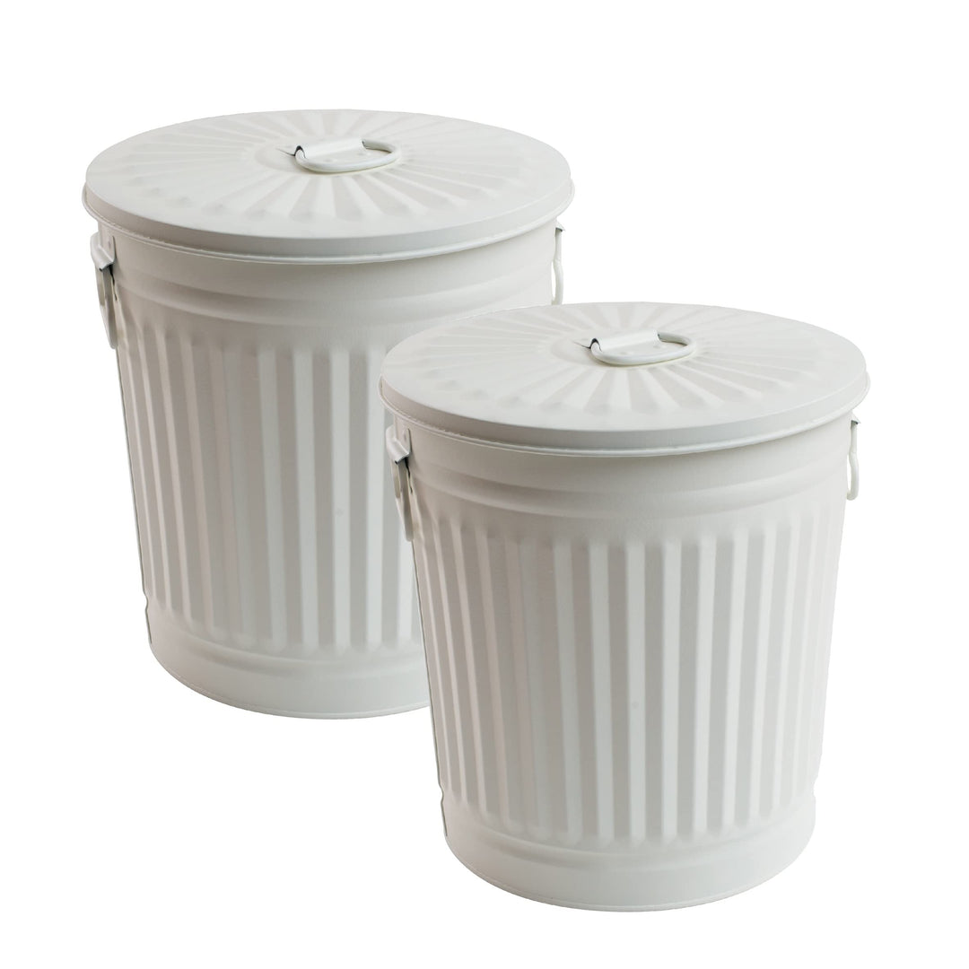 Jinfa 2 Sets Retrodesign Mülleimer mit Deckel | Cremeweiss | Ø 21,5cm, Höhe 21,5 cm, 7 Liter Cremewe