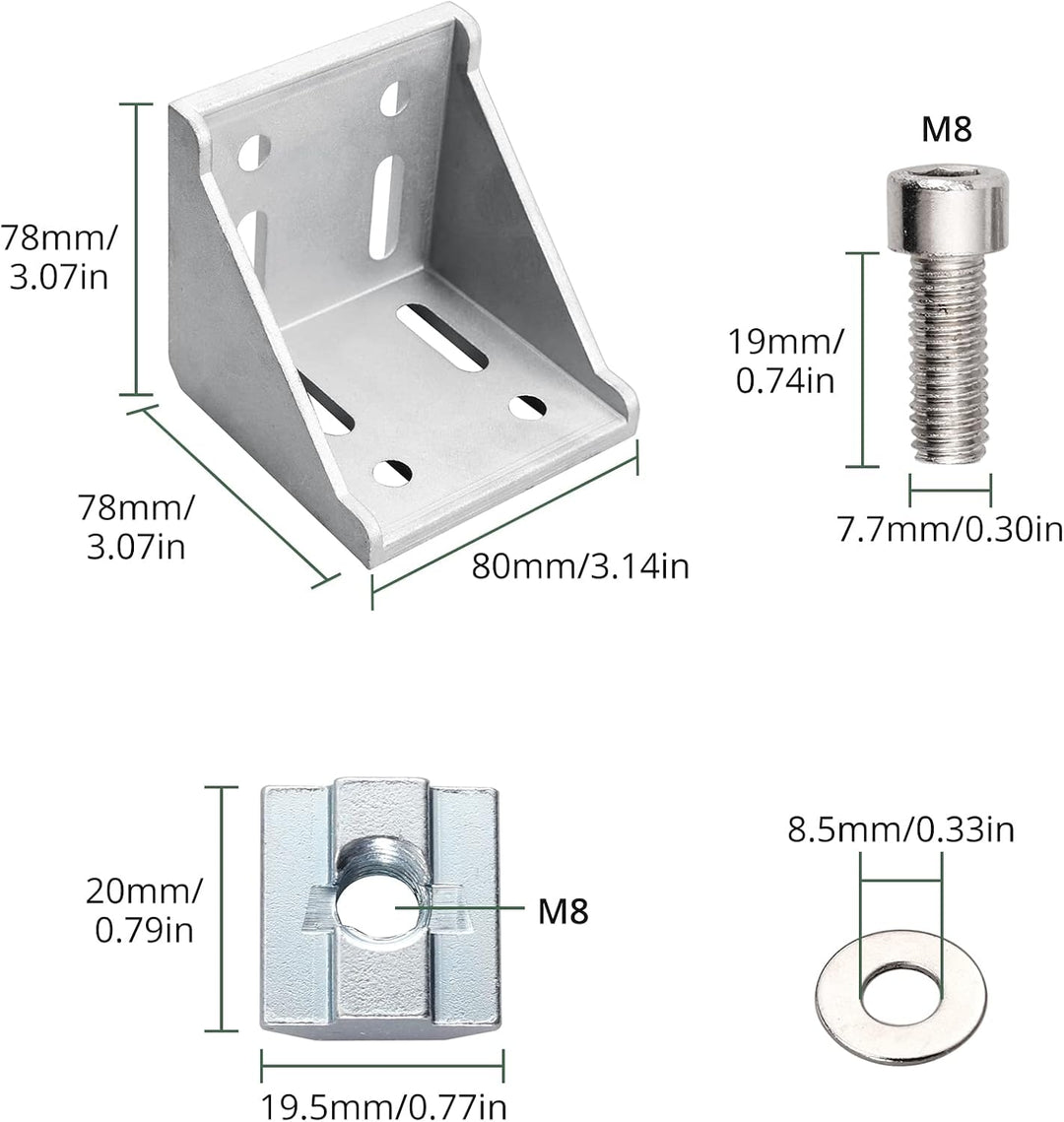 4x EYPINS Befestigungsmaterial Winkel, Aluprofil 80x80 Nut 8 Aluminium Winkelverbinder Eckwinkel Eck