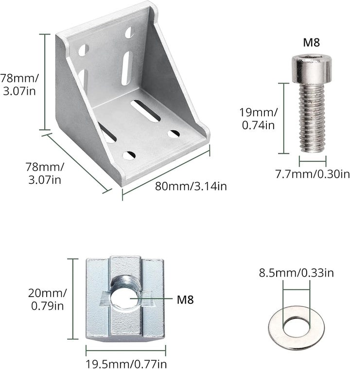 4x EYPINS Befestigungsmaterial Winkel, Aluprofil 80x80 Nut 8 Aluminium Winkelverbinder Eckwinkel Eck