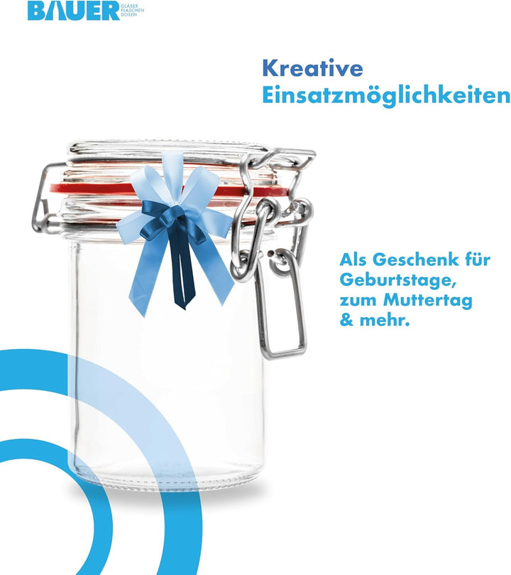 Flaschenbauer - 12 Drahtbügelgläser 212 ml, verwendbar als Einmach- und Fermentierglas, zur Aufbewah