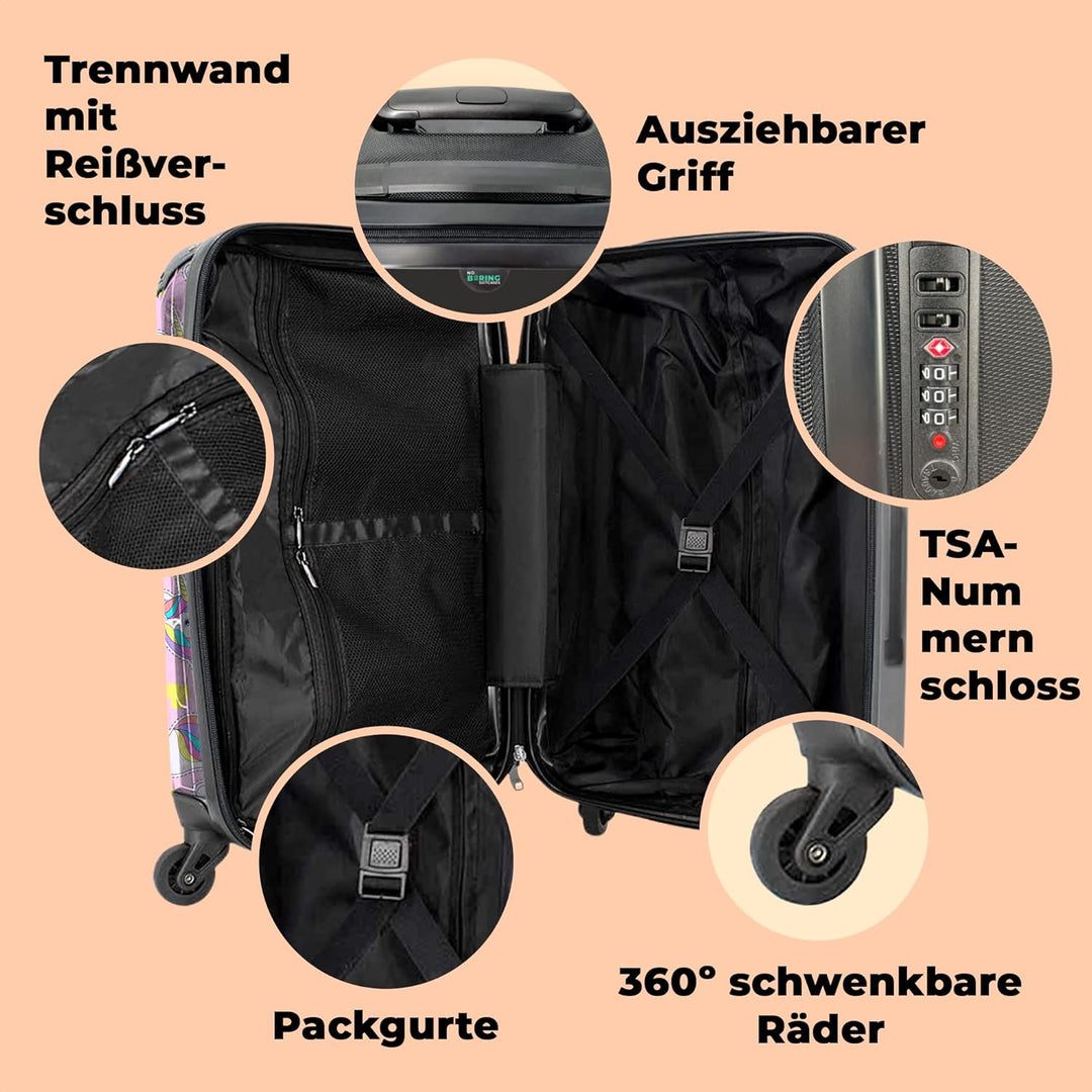 NoBoringSuitcases.com® Reisekoffer Kinder Mädchen Koffer Leicht Reisetrolley mit Rollen Gepäck Pink