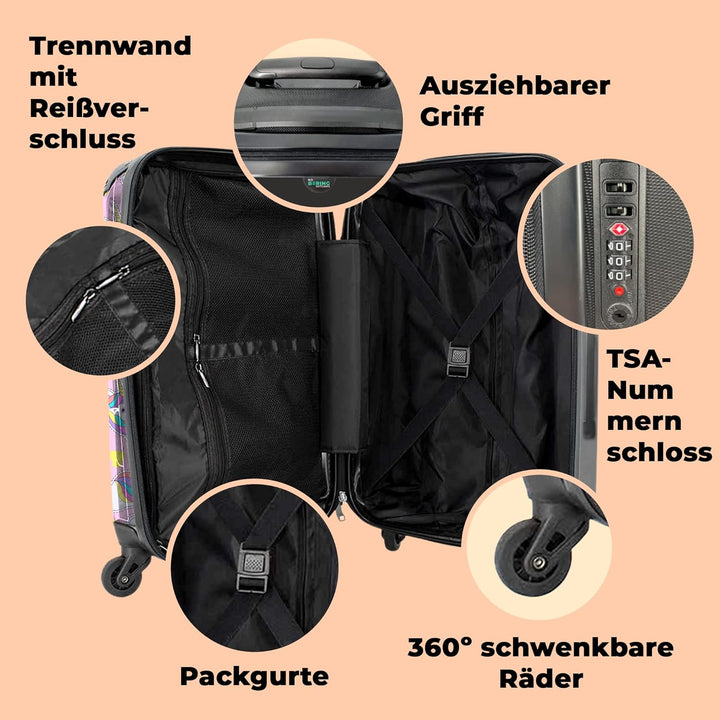 NoBoringSuitcases.com® Reisekoffer Kinder Mädchen Koffer Leicht Reisetrolley mit Rollen Gepäck Pink