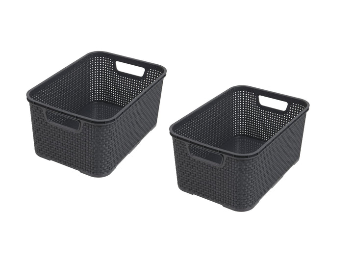 BranQ - Home essential Korb in Rattan Design 2er Set Grösse L 19l, Anthrazit, 2, 5901098046206 19 l