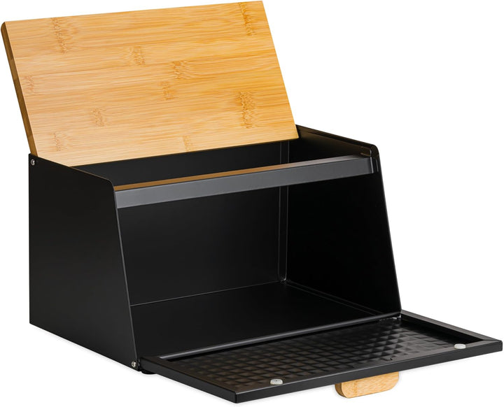 Brotkästen Brotkorb Brotbox Bambus Gross Brotbehälter Brotdose Schwarz Metall