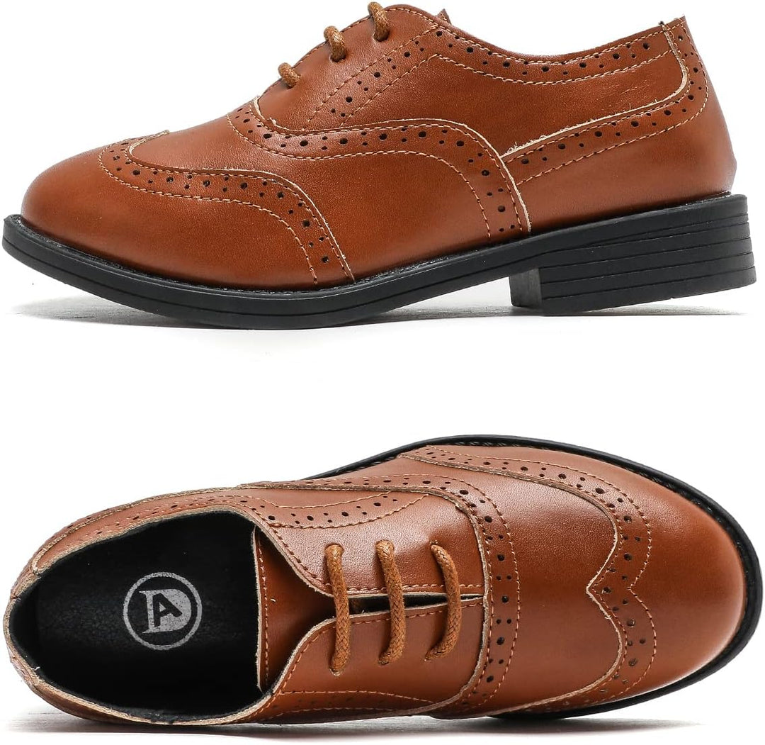 DADAWEN Jungen Schnürhalbschuhe Schule Uniformschuhe Anzugschuhe 27 EU Braun, 27 EU Braun