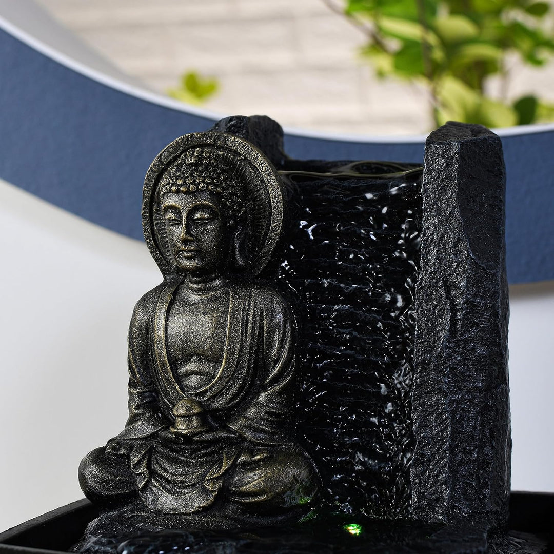Zen'Light - Zimmerbrunnen Buddha Harmonie - Wasserbrunnen mit geräuschloser Pumpe - LED-Brunnen mit