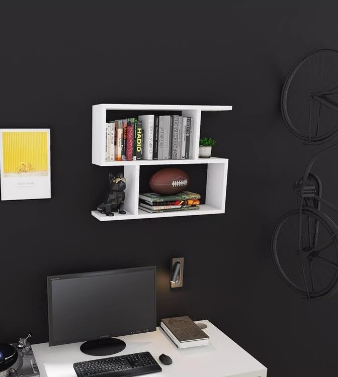 KUBUTKU Dekorativ Wandregal mit 2 Böden 70x55x18 Design Skandinavischer Modern für Wohnzimmer Küche