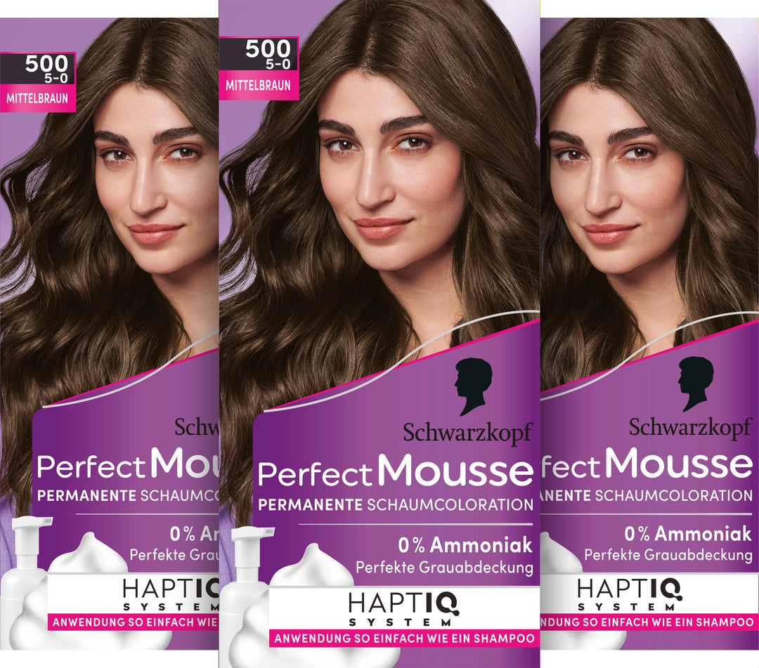 Schwarzkopf Perfect Mousse Permanente Schaumcoloration 500/5-0 Mittelbraun (93 ml), Haarfarbe mit pe