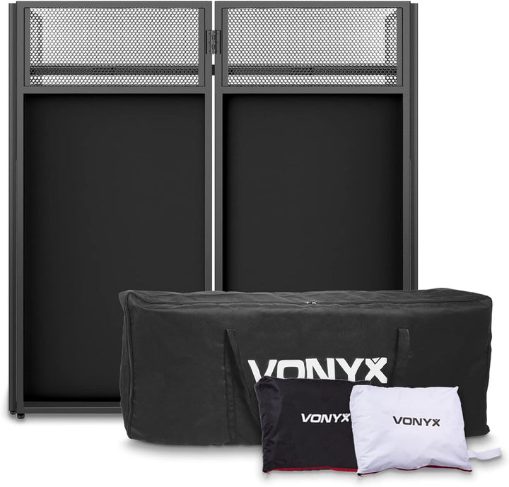 Vonyx DB4 Pro - DJ Tisch, faltbares DJ Pult mobil und klappbar, DJ Booth mit weisser und schwarzer V