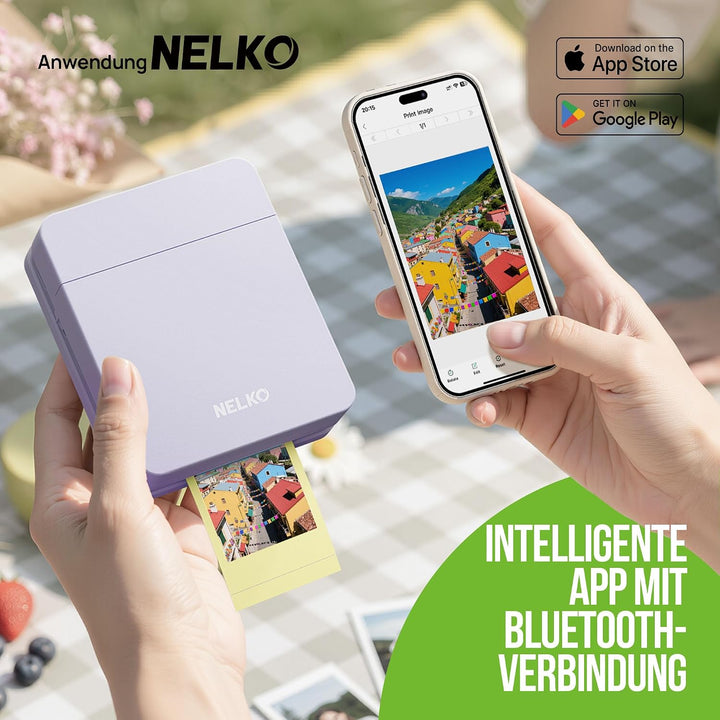 Nelko Fotodrucker für Smartphone, PP01 Mini Fotodrucker, 20 Blatt, Voilett Voilett 1 Fotodrucker+20