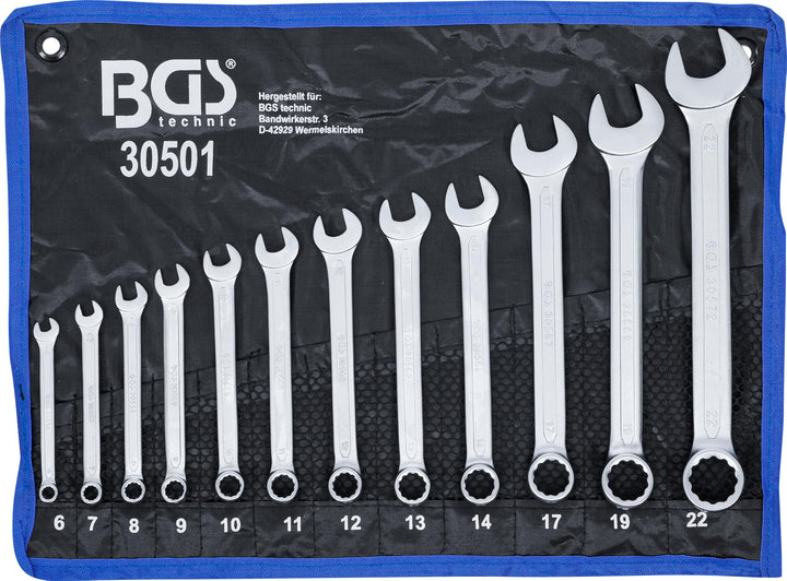 BGS 30501 | Maul-Ringschlüssel-Satz | 12-tlg. | SW 6 - 22 mm | inkl. Tetron-Rolltasche | Gabelringsc