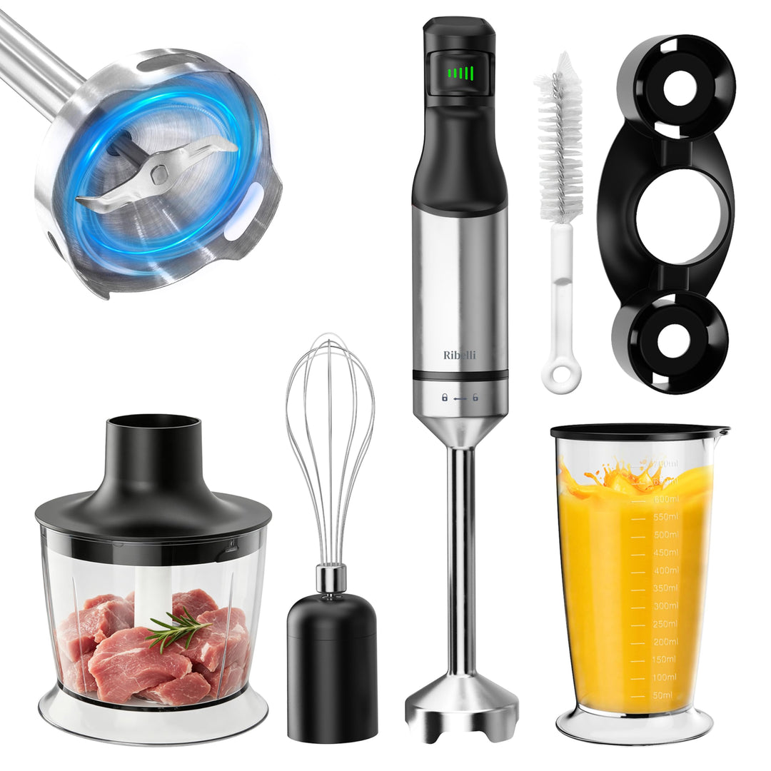 Ribelli Stabmixer Set 5-in-1 leistungsstark mit 1200W – Edelstahl Pürierstab stufenlos, Hand Blender