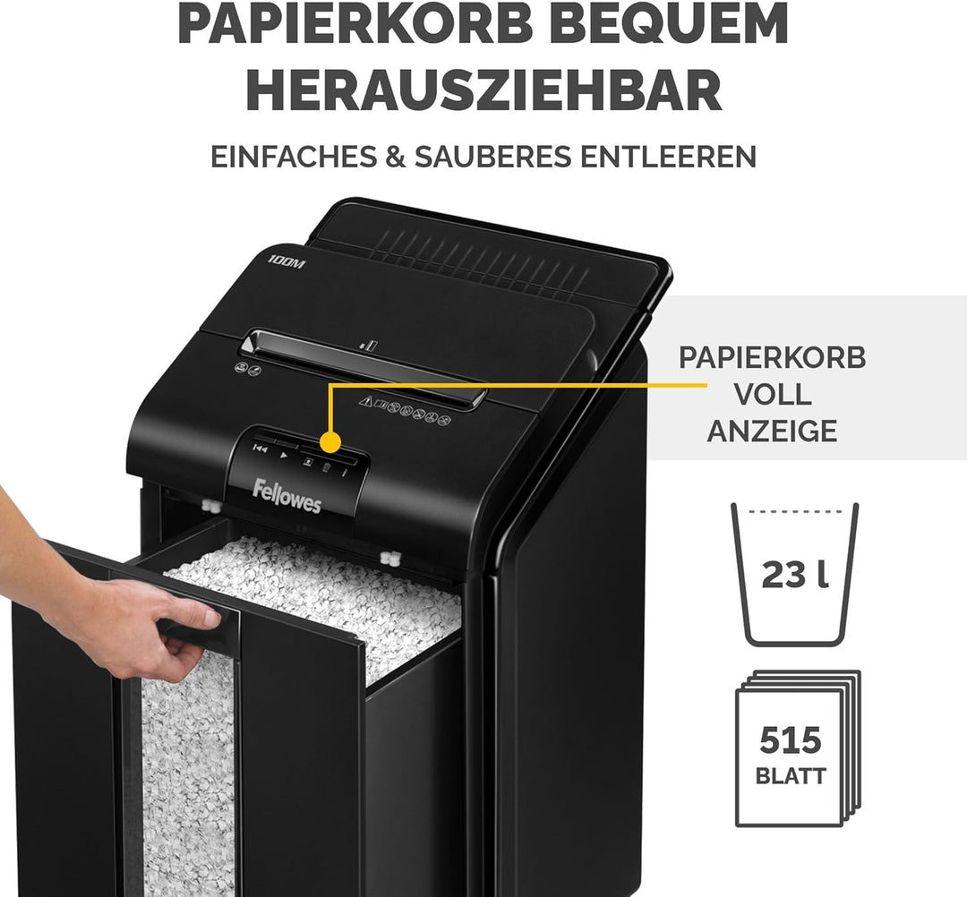Fellowes Aktenvernichter Autofeed, 100 Blatt Minicut (P4), Papierschredder Hybrid mit automatischem