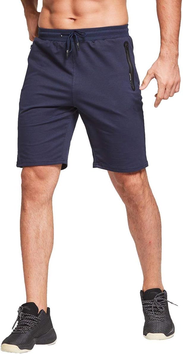 JustSun Sport Shorts Kurze Hosen Herren Baumwolle Mit ReissverschlussTaschen S Blau, S Blau