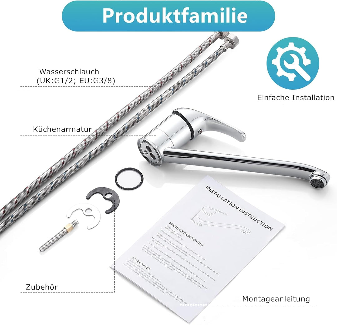 Rehomthy Wasserhahn Küche, Küchenarmatur 360° Schwenkbar, Einhebel Mischbatterie Küche, Spültischarm