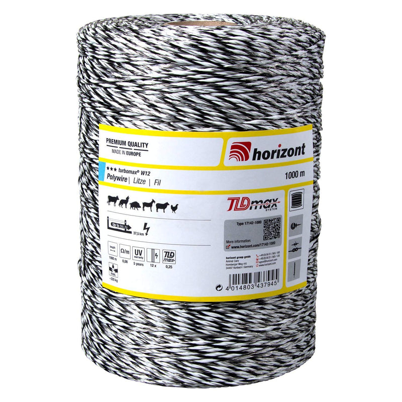 horizont Weidezaunlitze turbomax® W12, 1000 m lang, weiss, 12x 0,25 mm TBmax-Leiter, 200 kg Bruchlas