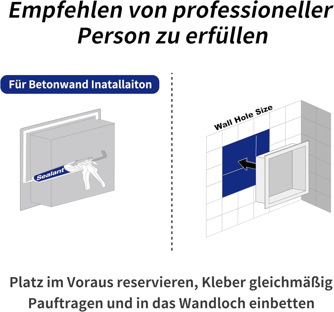 Bernkot Duschnische aus Edelstahl 60 x 30 x 10 cm Wandnische Aufbewahrung Ordner für Badezimmer Kein