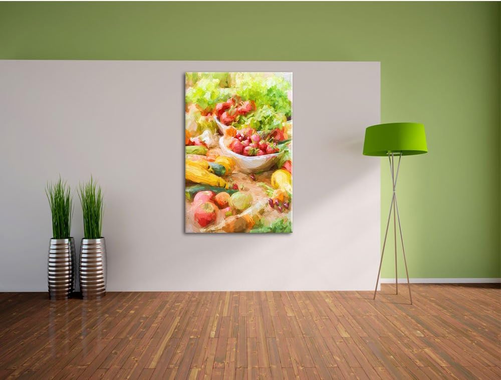 Pixxprint Buntes Obst und Gemüse als Leinwandbild/Grösse: 100x70 cm/Wandbild/Kunstdruck/fertig bespa