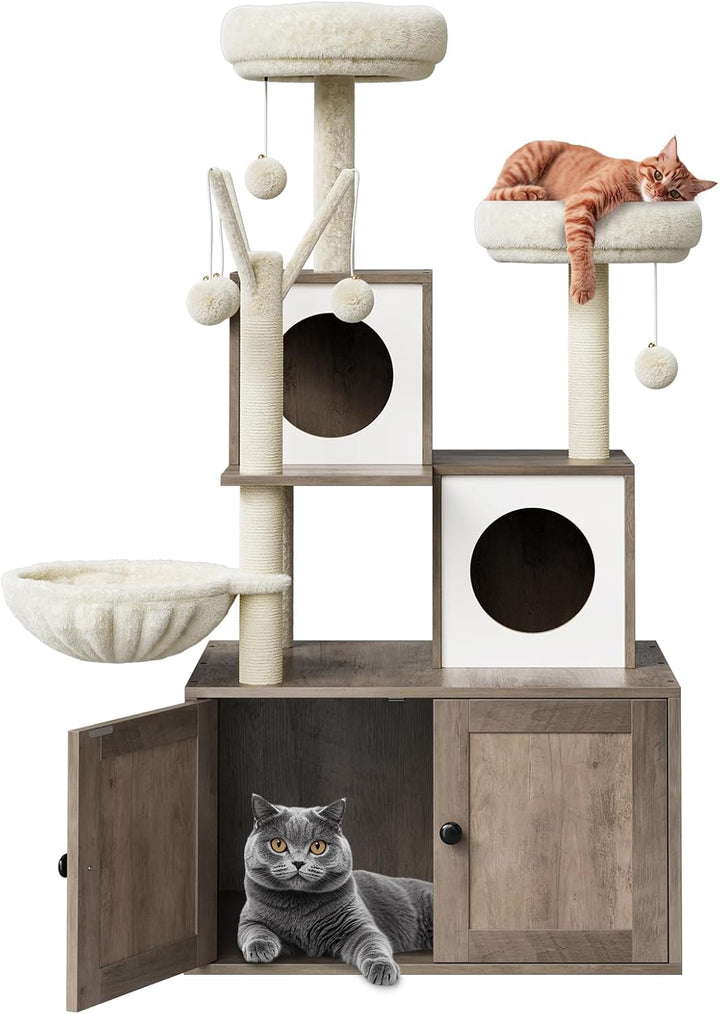 Kratzbaum Gross Mit Katzentoilettengehäuse, Versteckte Katzentoilette Mit Sisal-Kratzbaum Und Weiche
