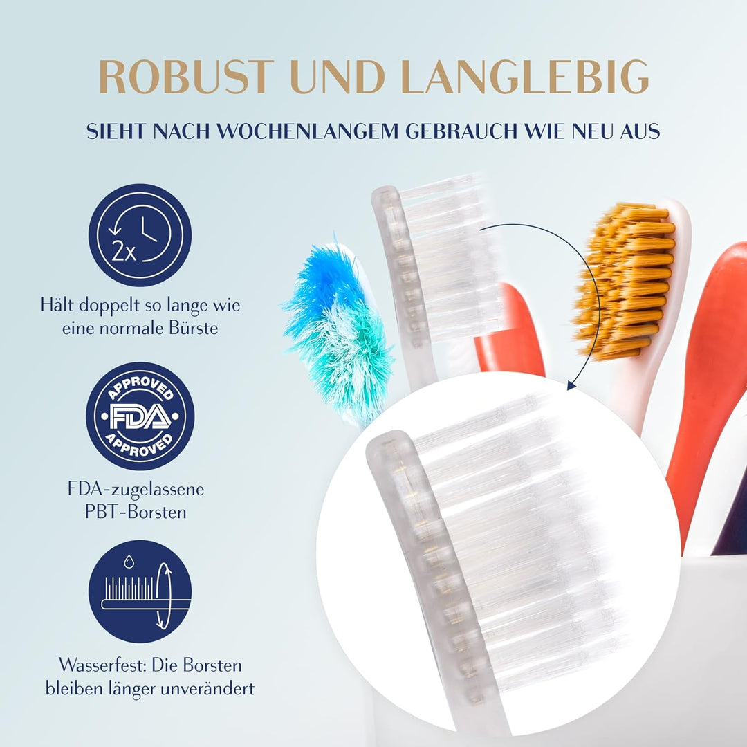 Royal Denta Silver Medium Zahnbürsten 4er-Pack - Doppellänge Borsten für Interdentalreinigung, Silbe
