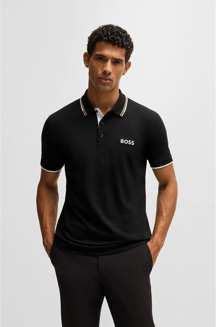 BOSS Herren Paddy Pro Poloshirt aus Baumwoll-Mix mit Kontrast-Details XS Black2, XS Black2