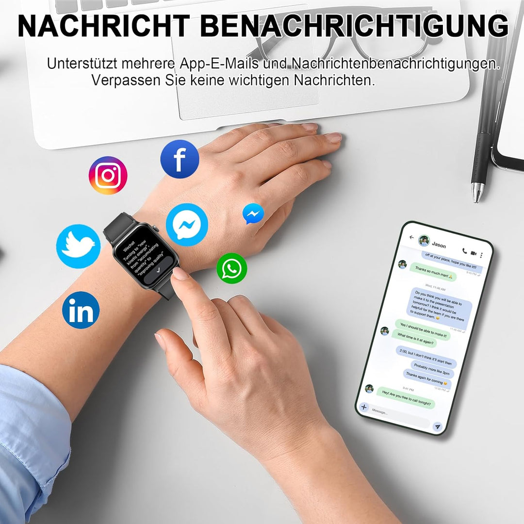 Donerton Smartwatch Herren Damen mit Telefonfunktion/Message Reminder, 1,85" Smart Watch, 112+Sportm