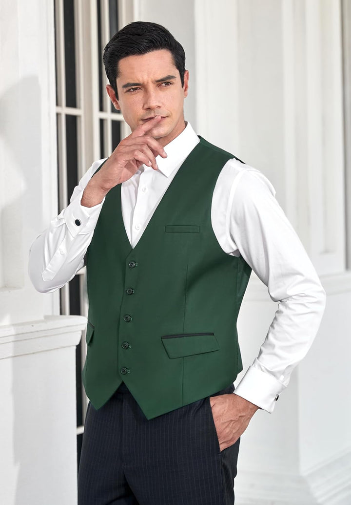 HISDERN Anzugweste für Herren Elegant Hochzeit Weste Klassische Einfarbig Casual Businessweste Forme