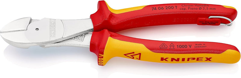 Knipex Kraft-Seitenschneider verchromt, isoliert mit Mehrkomponenten-Hüllen, VDE-geprüft; mit Befest