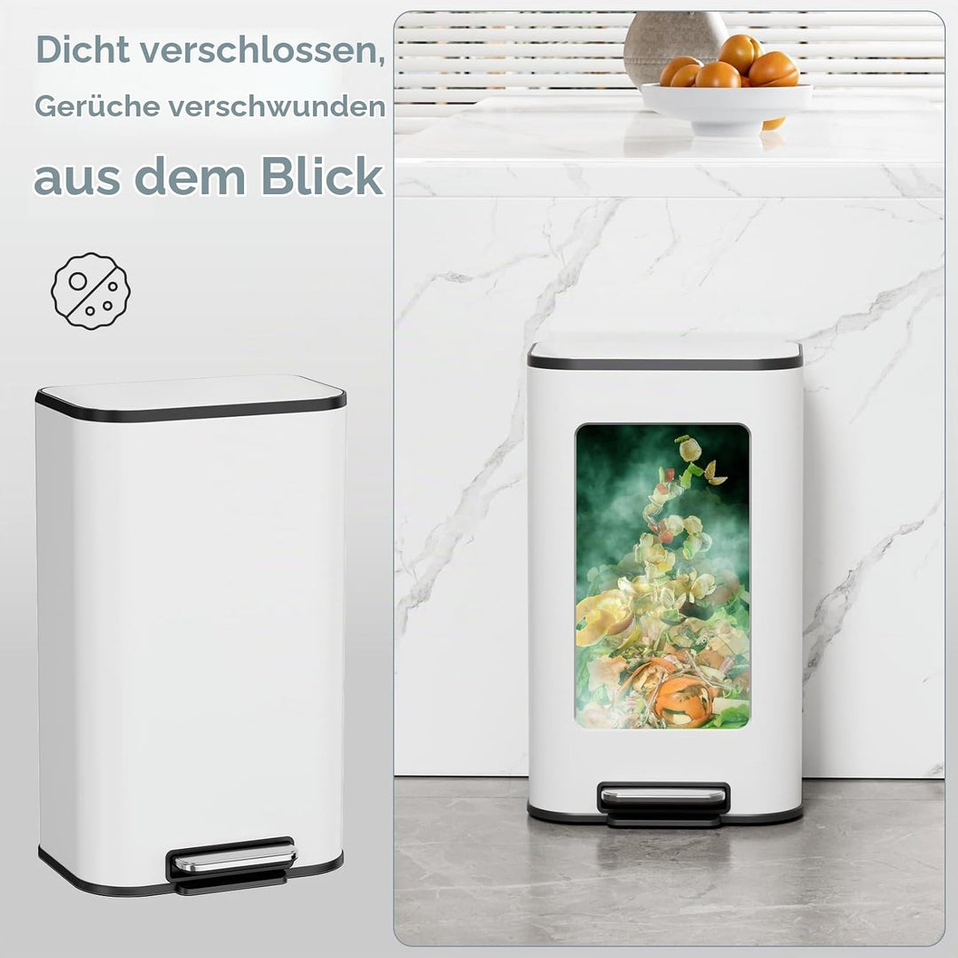 Clevich Mülleimer 30L mit Stahlkorpus und Soft-Close-Funktion, Deckel mit Edelstahloberfläche, abneh