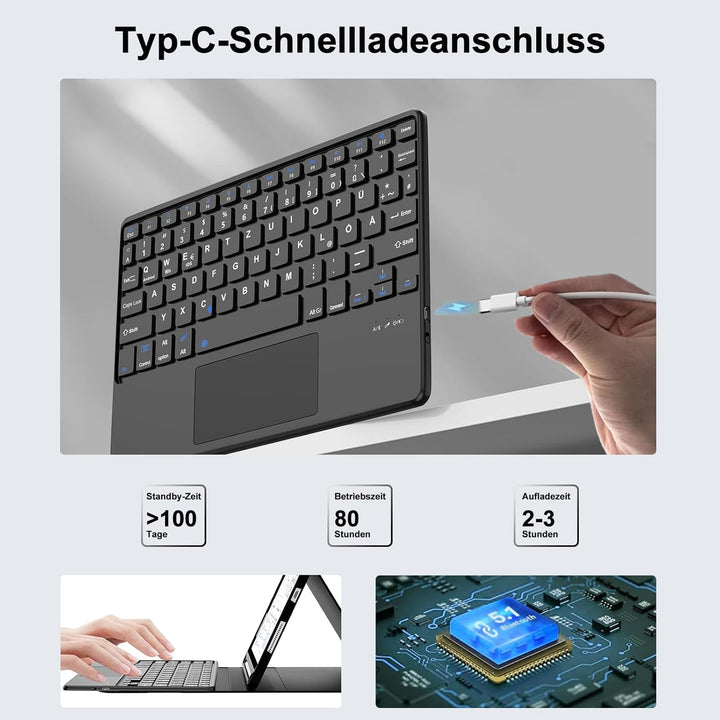 IVEOPPE Hülle mit Tastatur für iPad A16 11 Generation 2025/10 Generation 2022 Con Touchpad, Bluetoot