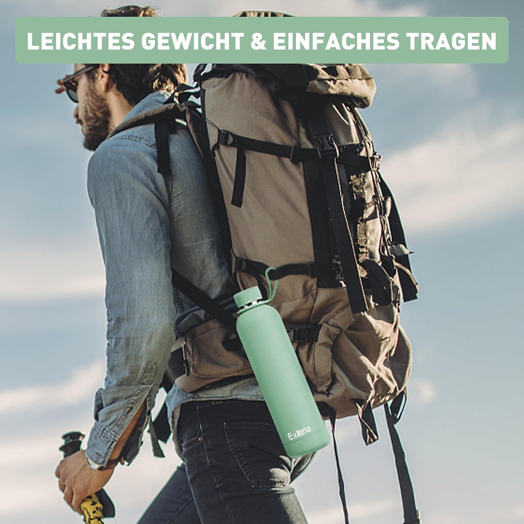 Exllena Trinkflasche Edelstahl 1l – Hochwertige Thermosflasche Mit Silikongriff für Sport, Büro und