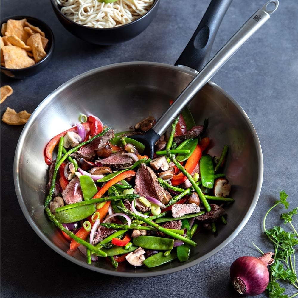 BK Cookware Bold Edelstahl-Wokpfanne, 28 cm, induktionsgeeignet, satiniert, Stay Cool-Griff, spülmas