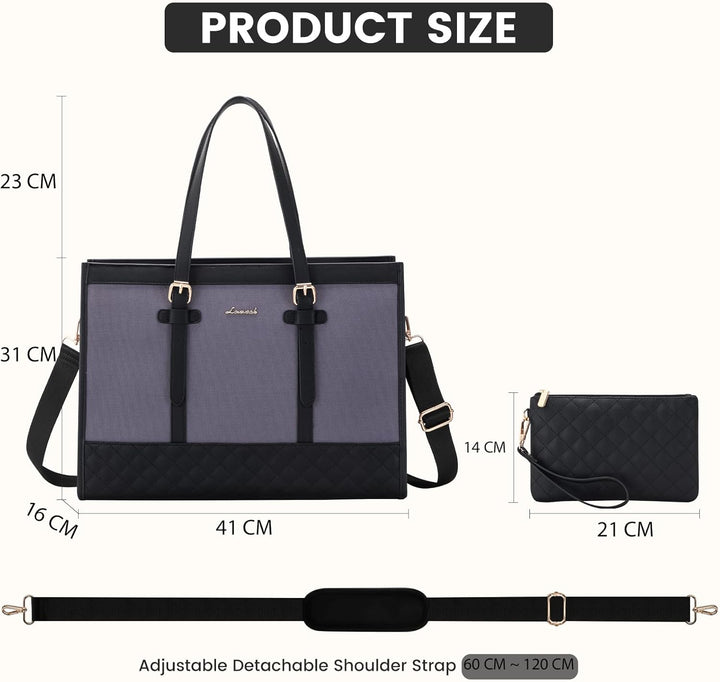 LOVEVOOK Handtasche Damen aus Leder & Canvas, Laptoptasche 15,6 Zoll, Lehrertasche Aktentasche gross