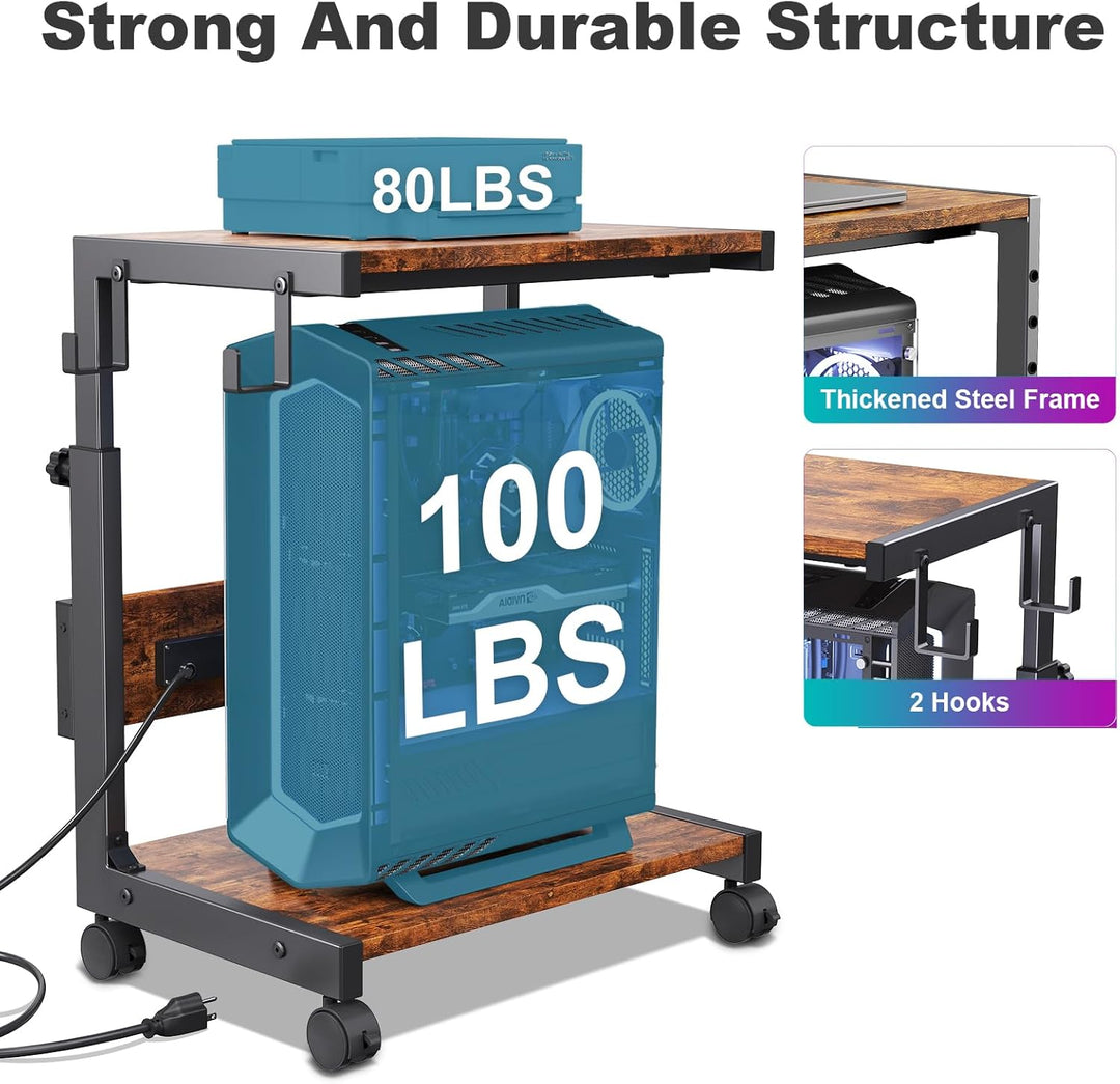 Höhenverstellbarer Computer-Tower-Ständer mit 2-stöckigem ATX-Gehäuse, bodenstehender Computerstände