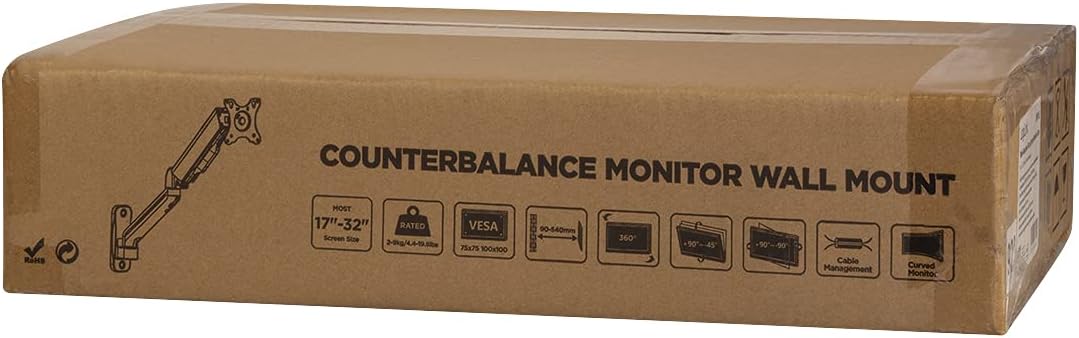 LogiLink BP0145 - Monitorwandhalterung, 17–32", Gasdruckfeder, 90–540 mm, Schwarz