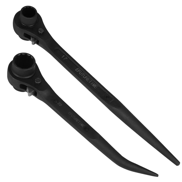efuturetime 2x Gerüstschlüssel, Gerüstbauratsche Umschaltbar Set, 17/19mm Ratsche Gerader Griff +19/