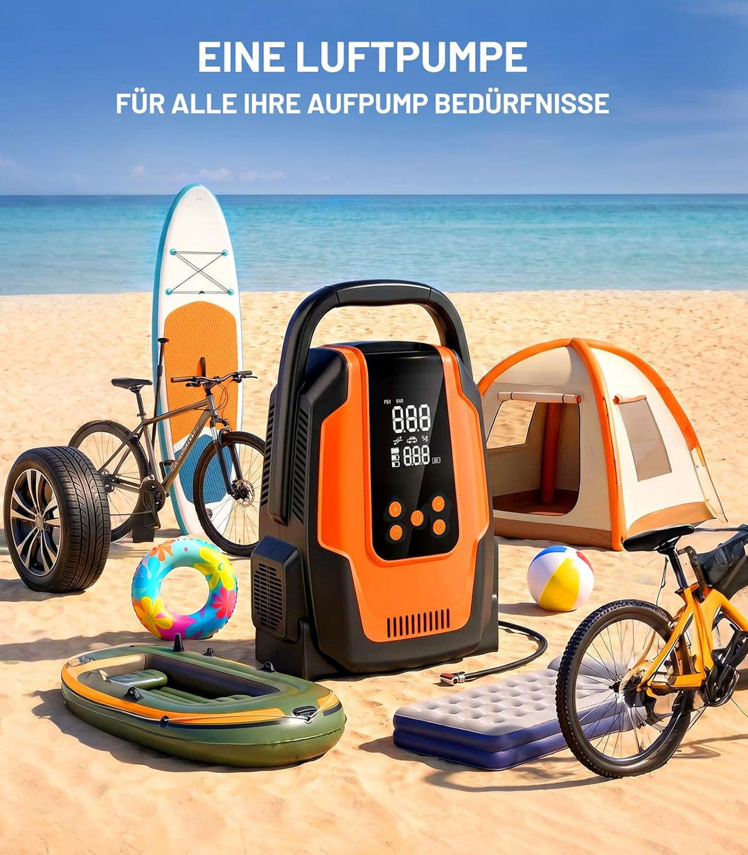 SUP Pumpe Elektrisch, 50PSI 3in1 Elektrische SUP Luftpumpe 12V DC Autoanschluss mit Inflation Auto-O