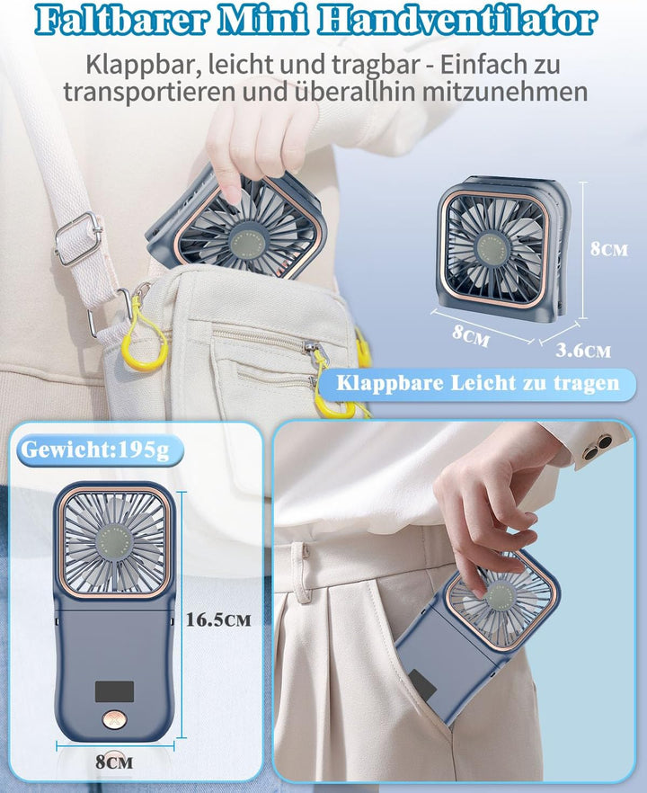 DDKJ Handventilator, Tragbarer Mini Ventilator Hand, 3 Geschwindigkeiten Portable Fan Klein (180°sch